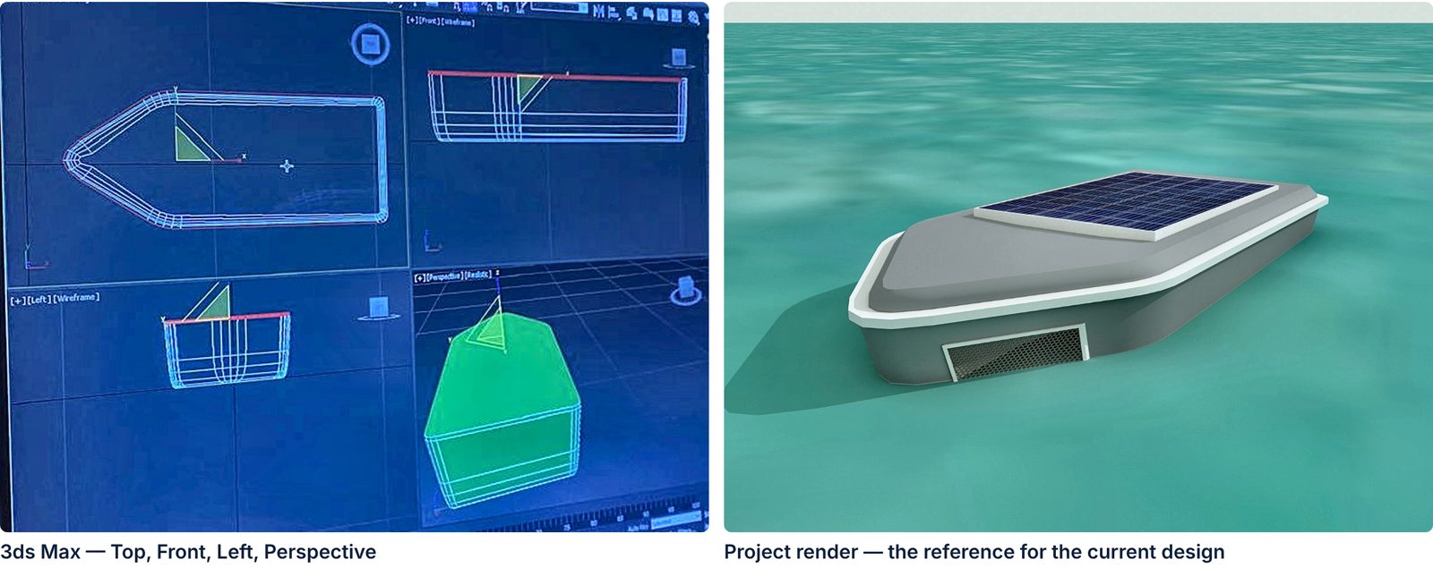 3ds Max modelling viewports beside the project's render